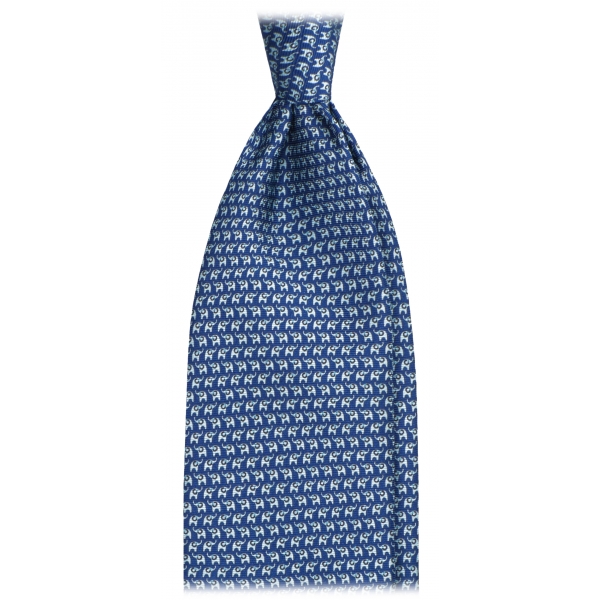 Viola Milano - Cravatta in Seta con Stampa Animalier - Elefante Blu Navy - Handmade in Italy - Luxury Exclusive Collection
