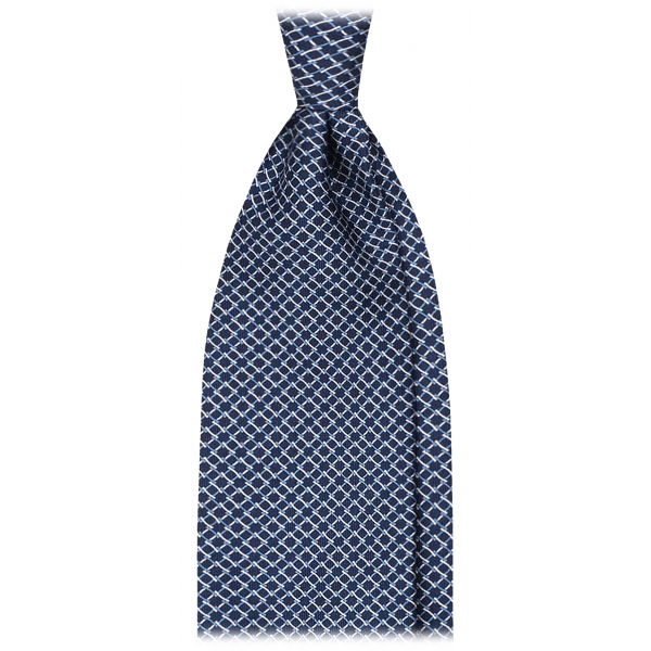 Viola Milano - Cravatta in Seta Italiana con Motivo a Catena - Navy/Mare - Handmade in Italy - Luxury Exclusive Collection