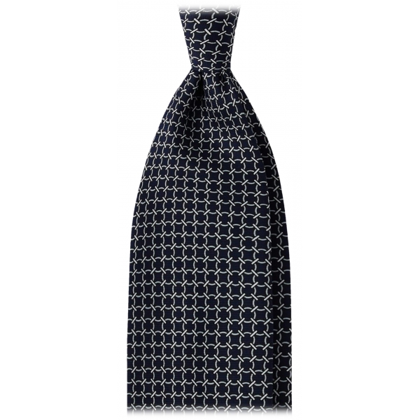 Viola Milano - Cravatta in Seta con Ricamo a Catena - Mix Blu Navy/Grigio - Handmade in Italy - Luxury Exclusive Collection