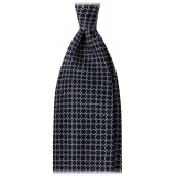 Viola Milano - Cravatta in Seta con Ricamo a Catena - Mix Blu Navy/Grigio - Handmade in Italy - Luxury Exclusive Collection