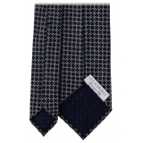 Viola Milano - Cravatta in Seta con Ricamo a Catena - Mix Blu Navy/Grigio - Handmade in Italy - Luxury Exclusive Collection