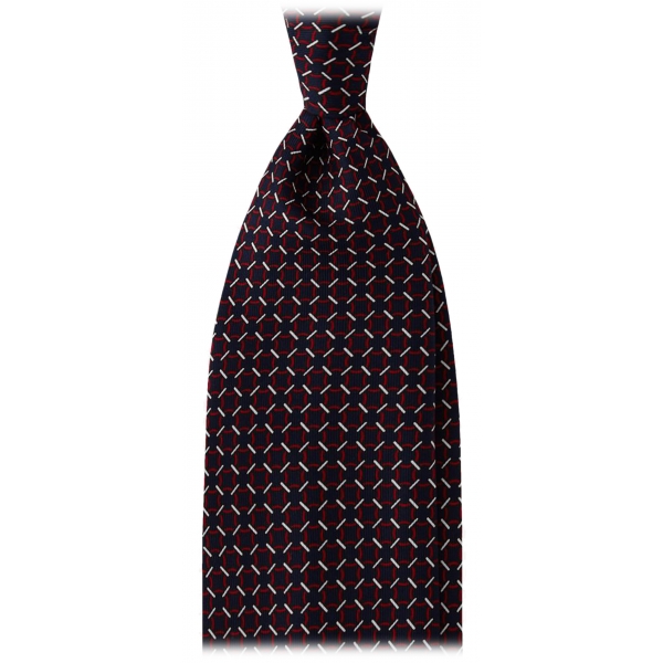 Viola Milano - Cravatta in Seta con Ricamo a Catena - Mix Blu Navy/Rosso - Handmade in Italy - Luxury Exclusive Collection