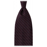 Viola Milano - Cravatta in Seta con Ricamo a Catena - Mix Blu Navy/Rosso - Handmade in Italy - Luxury Exclusive Collection