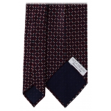 Viola Milano - Cravatta in Seta con Ricamo a Catena - Mix Blu Navy/Rosso - Handmade in Italy - Luxury Exclusive Collection