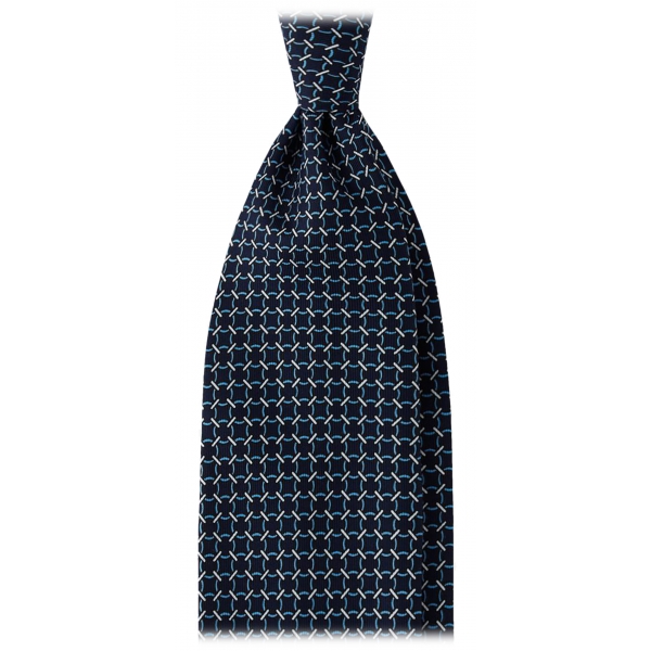 Viola Milano - Cravatta in Seta Stampata a Mano con Catena - Navy/Mare - Handmade in Italy - Luxury Exclusive Collection