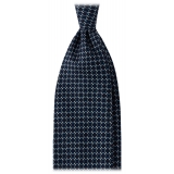 Viola Milano - Cravatta in Seta Stampata a Mano con Catena - Navy/Mare - Handmade in Italy - Luxury Exclusive Collection