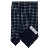 Viola Milano - Cravatta in Seta Stampata a Mano con Catena - Navy/Mare - Handmade in Italy - Luxury Exclusive Collection