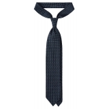 Viola Milano - Cravatta in Seta Stampata a Mano con Catena - Navy/Mare - Handmade in Italy - Luxury Exclusive Collection