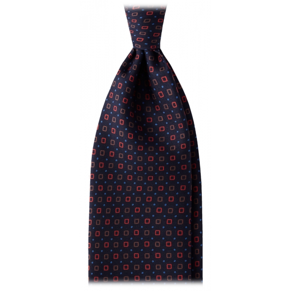 Viola Milano - Cravatta in Seta con Ricamo Artisan Cubes - Mix Navy - Handmade in Italy - Luxury Exclusive Collection