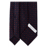 Viola Milano - Cravatta in Seta con Ricamo Artisan Cubes - Mix Navy - Handmade in Italy - Luxury Exclusive Collection