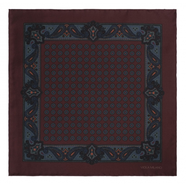 Viola Milano - Fazzoletto da Taschino in Seta Motivo Floreale - Marrone Mix - Handmade in Italy - Luxury Exclusive Collection