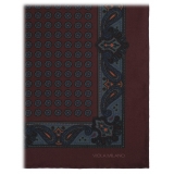 Viola Milano - Fazzoletto da Taschino in Seta Motivo Floreale - Marrone Mix - Handmade in Italy - Luxury Exclusive Collection