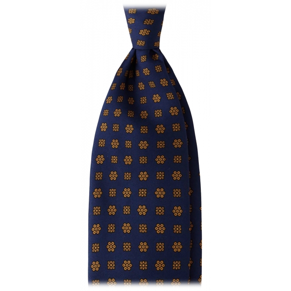 Viola Milano - Cravatta in Seta con Ricamo Floreale - Blu Navy/Marrone - Handmade in Italy - Luxury Exclusive Collection