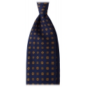 Viola Milano - Cravatta in Seta con Ricamo Floreale - Blu Navy/Marrone - Handmade in Italy - Luxury Exclusive Collection
