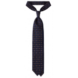 Viola Milano - Cravatta in Seta con Ricamo Floreale - Blu Navy/Marrone - Handmade in Italy - Luxury Exclusive Collection