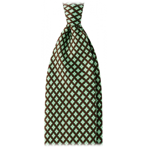 Viola Milano - Cravatta in Seta con Ricamo Floreale - Marrone/Verde - Handmade in Italy - Luxury Exclusive Collection