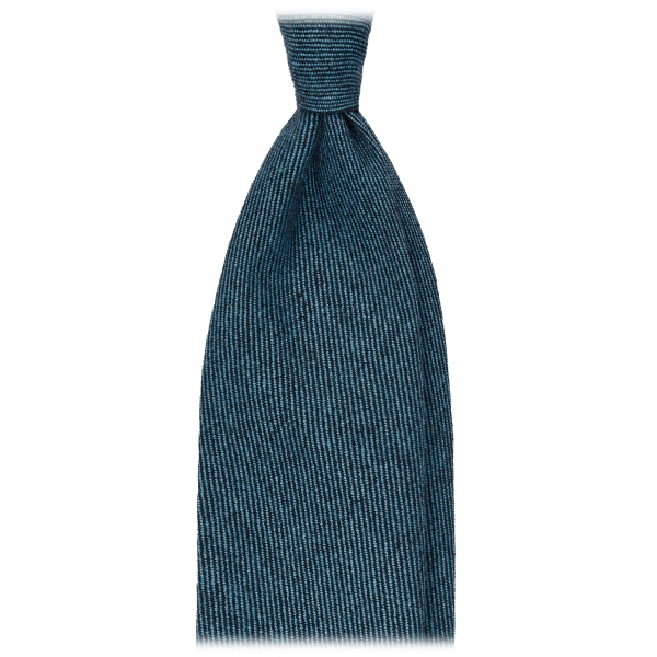 Viola Milano - Cravatta Artisan Solid Senza Risvolto 100% Cashmere - Denim - Handmade in Italy - Luxury Exclusive Collection