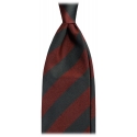 Viola Milano - Artisan Stripe Woven Silk Jacquard Tie - Plum/Steel Green - Handmade in Italy - Luxury Exclusive Collection