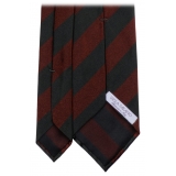 Viola Milano - Artisan Stripe Woven Silk Jacquard Tie - Plum/Steel Green - Handmade in Italy - Luxury Exclusive Collection