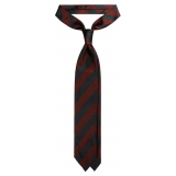 Viola Milano - Artisan Stripe Woven Silk Jacquard Tie - Plum/Steel Green - Handmade in Italy - Luxury Exclusive Collection