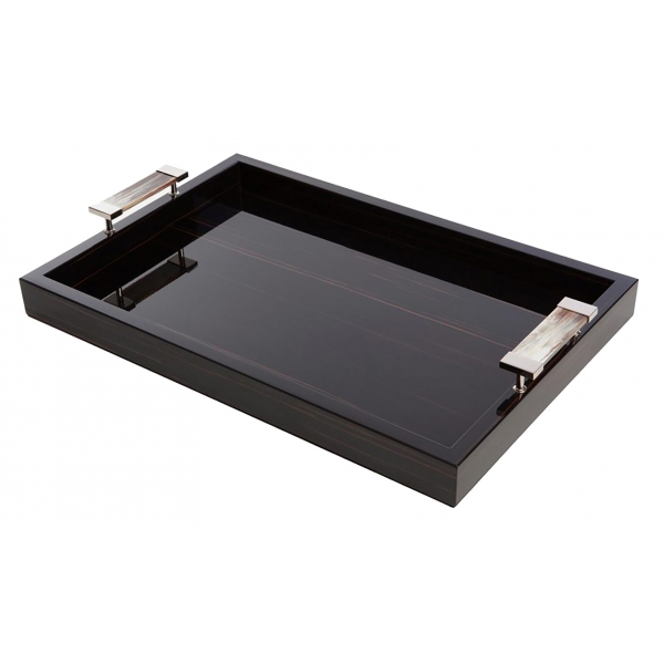 Viola Milano - Ebony Tray with Horn and Nikel Plated Brass Handles - Handmade in Italy - Luxury Exclusive Collection