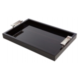 Viola Milano - Ebony Tray with Horn and Nikel Plated Brass Handles - Handmade in Italy - Luxury Exclusive Collection