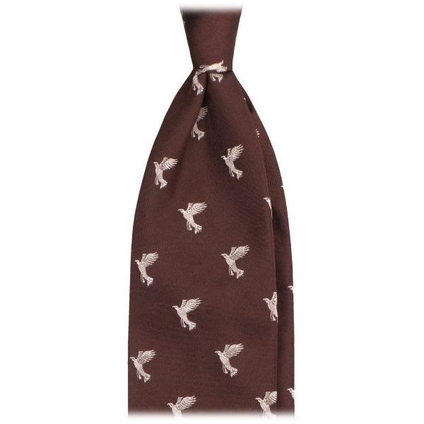 Viola Milano - Cravatta Vintage in Seta con Motivo a Uccelli - Marrone Mix - Handmade in Italy - Luxury Exclusive Collection