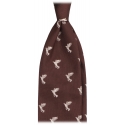 Viola Milano - Cravatta Vintage in Seta con Motivo a Uccelli - Marrone Mix - Handmade in Italy - Luxury Exclusive Collection