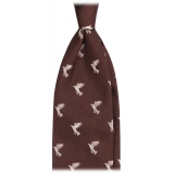 Viola Milano - Cravatta Vintage in Seta con Motivo a Uccelli - Marrone Mix - Handmade in Italy - Luxury Exclusive Collection