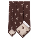 Viola Milano - Cravatta Vintage in Seta con Motivo a Uccelli - Marrone Mix - Handmade in Italy - Luxury Exclusive Collection
