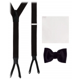 Viola Milano - Pacchetto Cravatta Nera - Papillon + Fazzoletto + Bretelle - Handmade in Italy - Luxury Exclusive Collection
