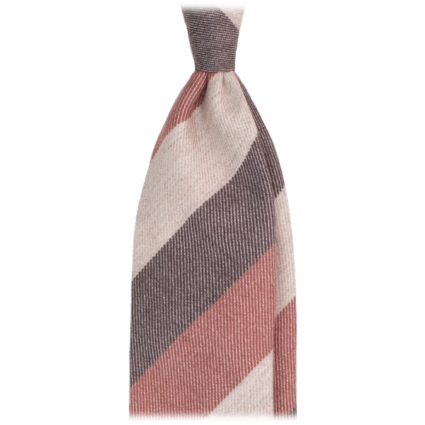 Viola Milano - Cravatta a Righe, 3 Pieghe, 100% Cashmere - Marrone/Rosso - Handmade in Italy - Luxury Exclusive Collection