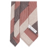 Viola Milano - Block Stripe 3-Fold 100% Cashmere Tie - Brown/Red - Handmade in Italy - Luxury Exclusive Collection