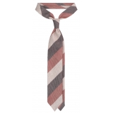 Viola Milano - Cravatta a Righe, 3 Pieghe, 100% Cashmere - Marrone/Rosso - Handmade in Italy - Luxury Exclusive Collection