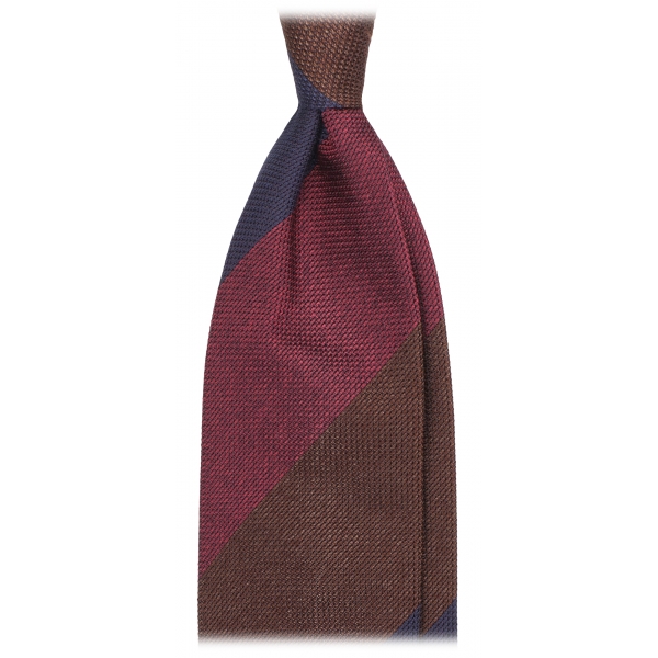 Viola Milano - Cravatta a Righe a Blocchi, 3 Pieghe, in Granatina - Mix Navy - Handmade in Italy - Luxury Exclusive Collection