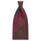 Viola Milano - Cravatta a Righe a Blocchi, 3 Pieghe, in Granatina - Mix Navy - Handmade in Italy - Luxury Exclusive Collection