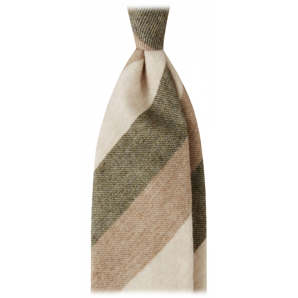 Viola Milano - Cravatta a Righe, 3 Pieghe, 100% Cashmere - Mix Mimetico - Handmade in Italy - Luxury Exclusive Collection