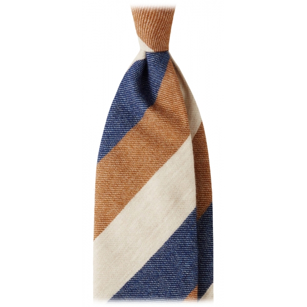 Viola Milano - Cravatta a Righe a Blocchi, 3 Pieghe, 100% Cashmere - Mix Cola - Handmade in Italy - Luxury Exclusive Collection