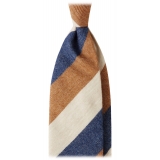 Viola Milano - Cravatta a Righe a Blocchi, 3 Pieghe, 100% Cashmere - Mix Cola - Handmade in Italy - Luxury Exclusive Collection