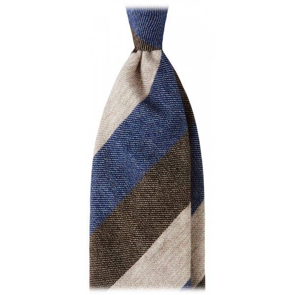 Viola Milano - Cravatta a Righe a Blocchi, 3 Pieghe, 100% Cashmere - Mix Denim - Handmade in Italy - Luxury Exclusive Collection