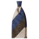 Viola Milano - Cravatta a Righe a Blocchi, 3 Pieghe, 100% Cashmere - Mix Denim - Handmade in Italy - Luxury Exclusive Collection
