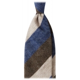 Viola Milano - Cravatta a Righe a Blocchi, 3 Pieghe, 100% Cashmere - Mix Denim - Handmade in Italy - Luxury Exclusive Collection