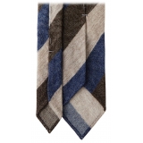 Viola Milano - Cravatta a Righe a Blocchi, 3 Pieghe, 100% Cashmere - Mix Denim - Handmade in Italy - Luxury Exclusive Collection