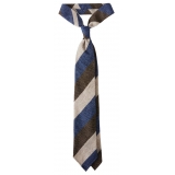 Viola Milano - Cravatta a Righe a Blocchi, 3 Pieghe, 100% Cashmere - Mix Denim - Handmade in Italy - Luxury Exclusive Collection