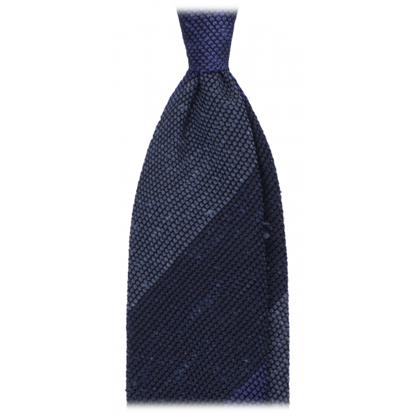 Viola Milano - Cravatta a Righe in Tessuto Granatina/Shantung - Denim Mix - Handmade in Italy - Luxury Exclusive Collection