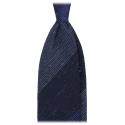 Viola Milano - Cravatta a Righe in Tessuto Granatina/Shantung - Denim Mix - Handmade in Italy - Luxury Exclusive Collection