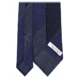 Viola Milano - Cravatta a Righe in Tessuto Granatina/Shantung - Denim Mix - Handmade in Italy - Luxury Exclusive Collection