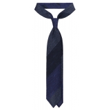 Viola Milano - Cravatta a Righe in Tessuto Granatina/Shantung - Denim Mix - Handmade in Italy - Luxury Exclusive Collection