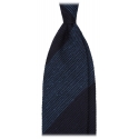 Viola Milano - Cravatta a Righe in Tessuto Granatina/Shantung - Navy/Mare - Handmade in Italy - Luxury Exclusive Collection