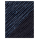 Viola Milano - Cravatta a Righe in Tessuto Granatina/Shantung - Navy/Mare - Handmade in Italy - Luxury Exclusive Collection
